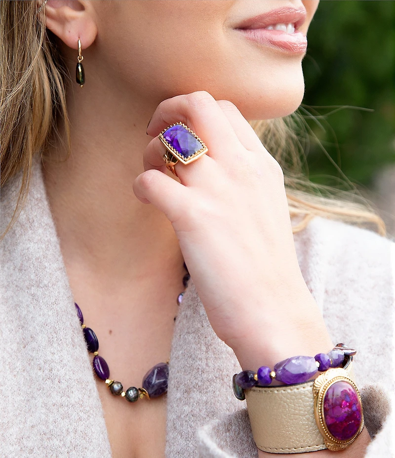 Barse Purple Amethyst and Magnesite Golden Line Bracelet