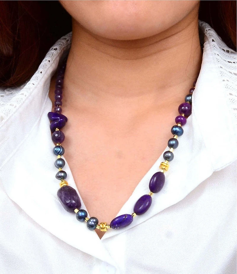 Barse Genuine Stone Twilight Tides Collar Necklace