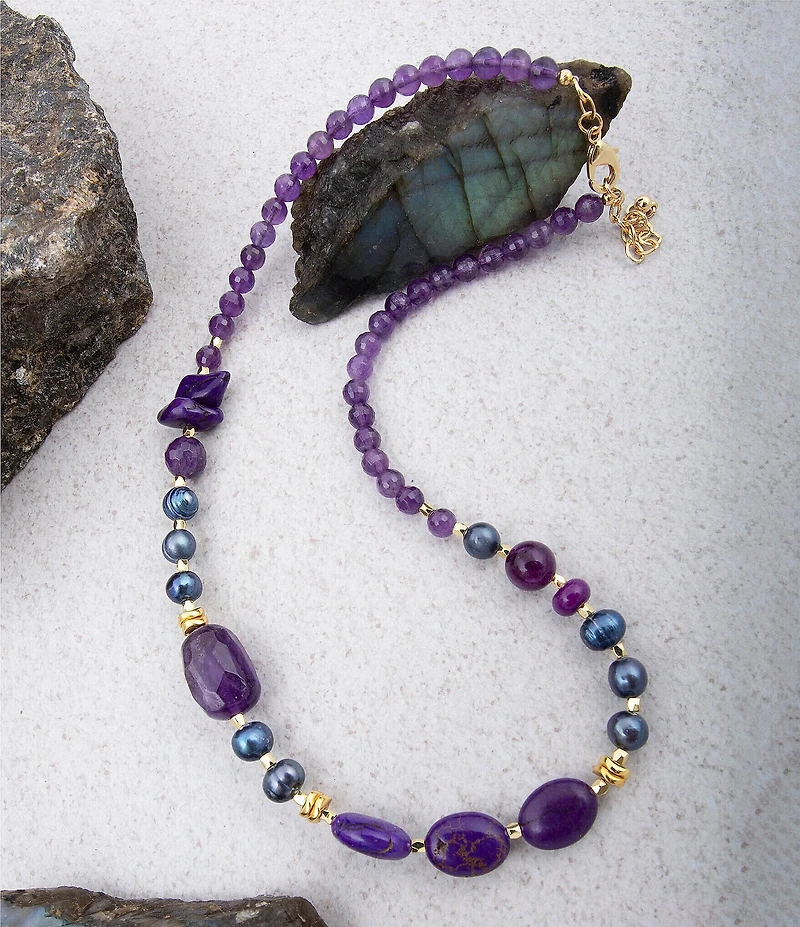 Barse Genuine Stone Twilight Tides Collar Necklace