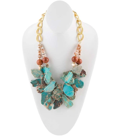 Barse Lucia Blue Jasper and Fire Agate Golden Strand Necklace