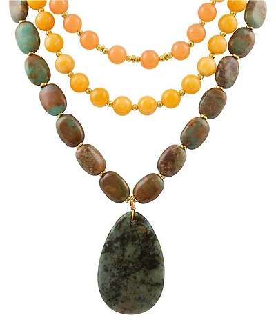 Barse Genuine Stone Western Dawn Short Multi Strand Necklace