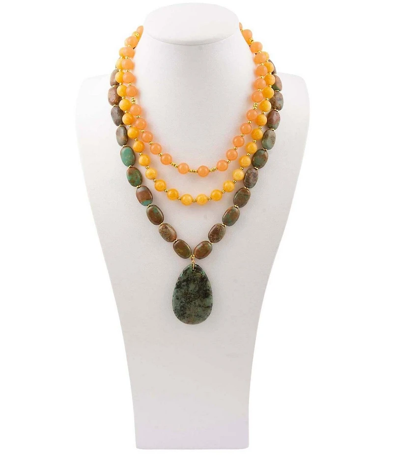 Barse Genuine Stone Western Dawn Short Multi Strand Necklace
