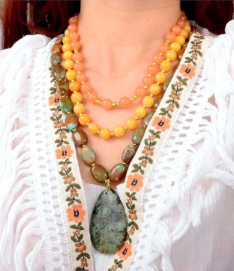 Barse Genuine Stone Western Dawn Short Multi Strand Necklace