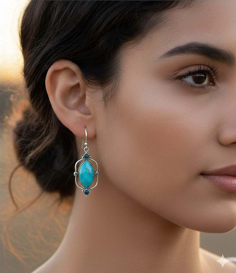 Barse Genuine Turquoise and Apatite Tide & Sky Drop Earrings