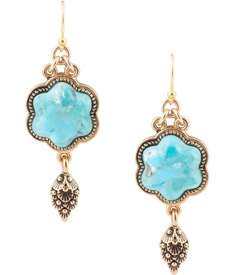 Barse Blue Turquoise Flower Golden Drop Earrings