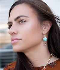 Barse Blue Turquoise Flower Golden Drop Earrings