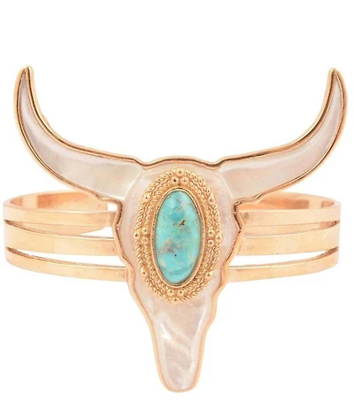 Barse Genuine Turquoise and Mother-of-Pearl Longhorn Statement Cuff Bracelet