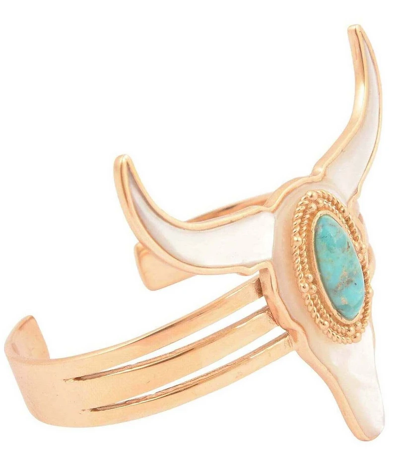 Barse Genuine Turquoise and Mother-of-Pearl Longhorn Statement Cuff Bracelet