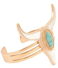 Barse Genuine Turquoise and Mother-of-Pearl Longhorn Statement Cuff Bracelet