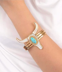 Barse Genuine Turquoise and Mother-of-Pearl Longhorn Statement Cuff Bracelet
