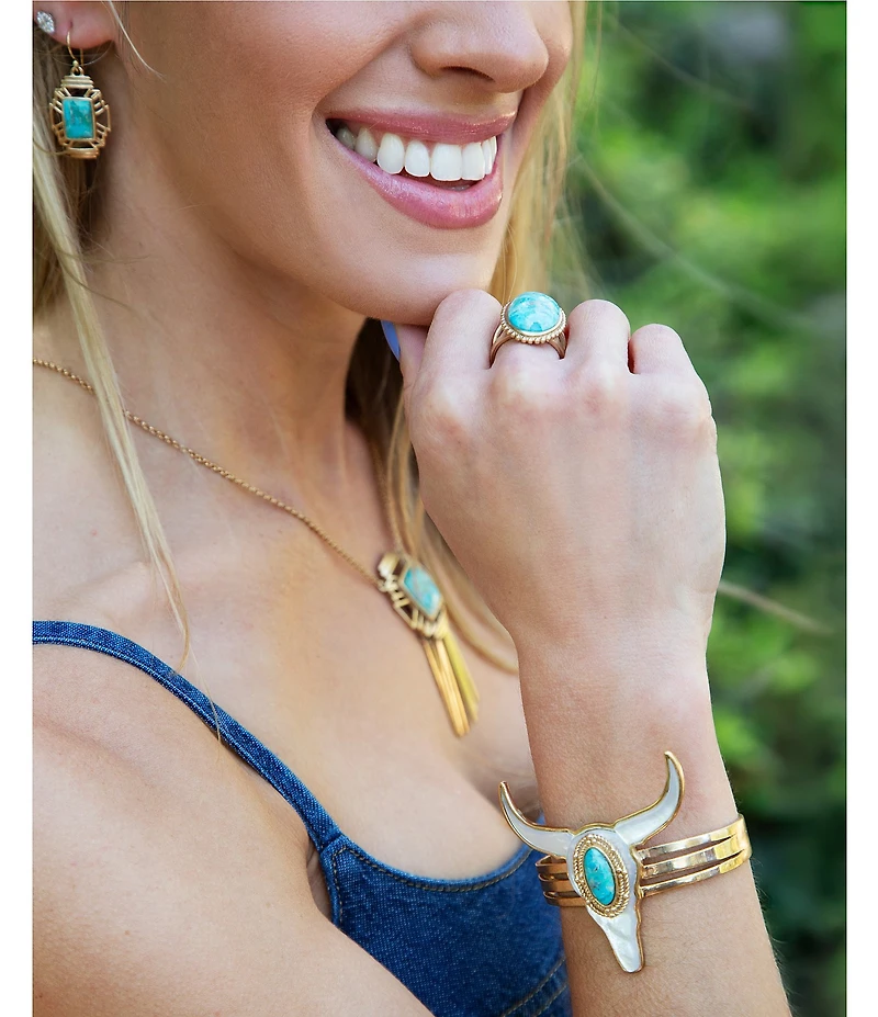 Barse Genuine Turquoise and Mother-of-Pearl Longhorn Statement Cuff Bracelet