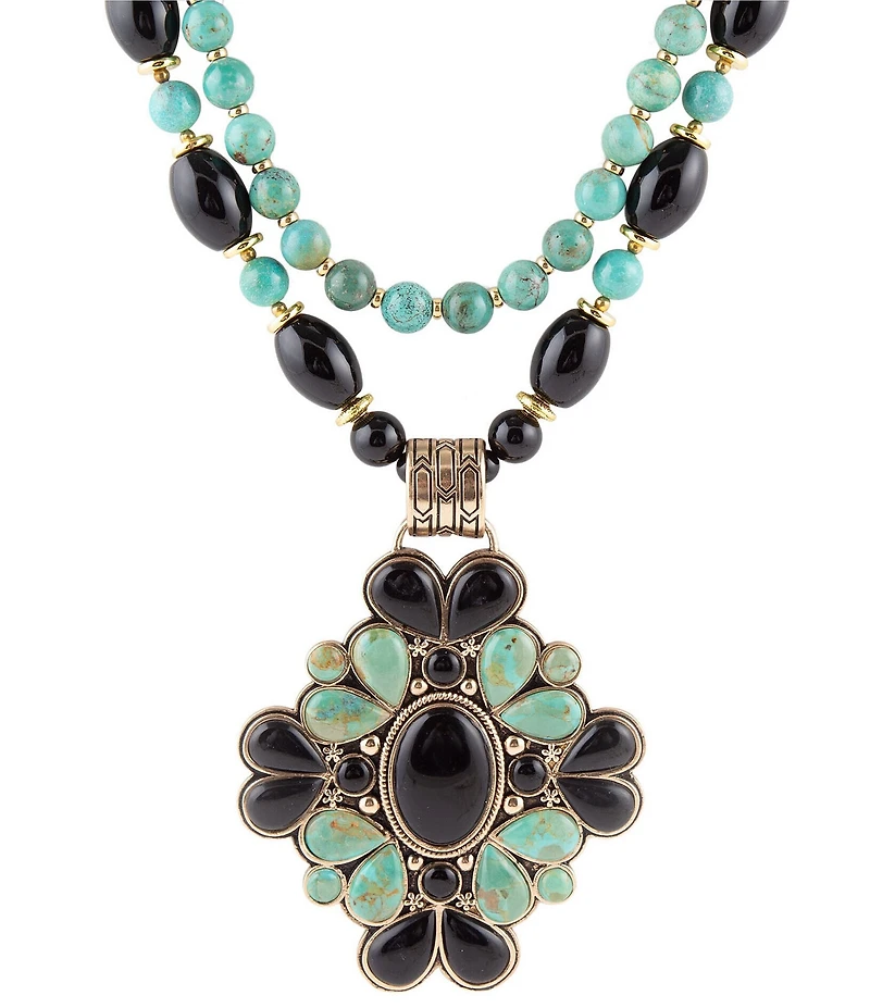 Barse Barcelona Blue Turquoise and Black Onyx Golden Statement Necklace