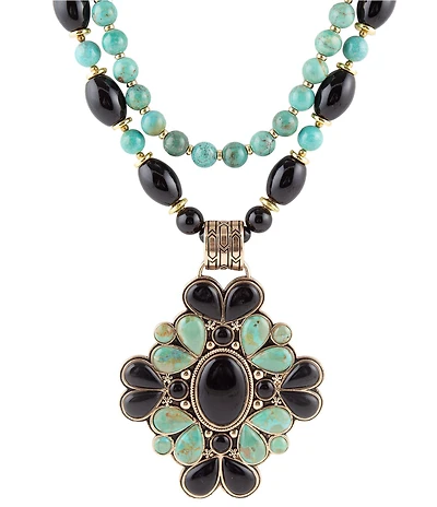 Barse Barcelona Blue Turquoise and Black Onyx Golden Statement Necklace