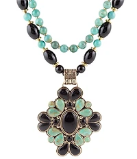 Barse Barcelona Blue Turquoise and Black Onyx Golden Statement Necklace