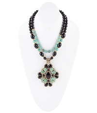 Barse Barcelona Blue Turquoise and Black Onyx Golden Statement Necklace