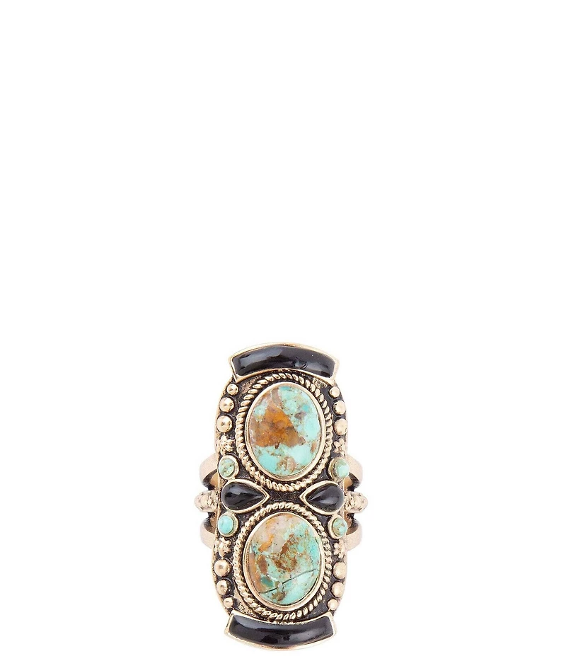Barse Double Up Blue Turquoise and Black Onyx Golden Ring