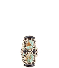Barse Double Up Blue Turquoise and Black Onyx Golden Ring