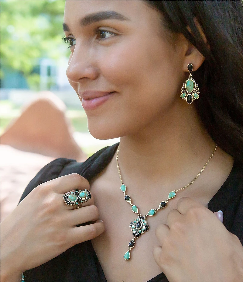 Barse Double Up Blue Turquoise and Black Onyx Golden Ring