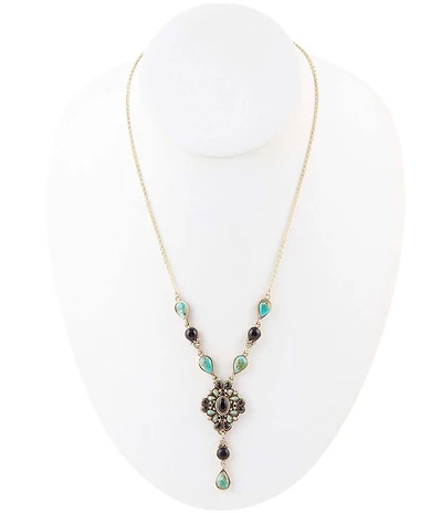 Barse Barcelona Black Onyx and Blue Turquoise Golden Y-Necklace