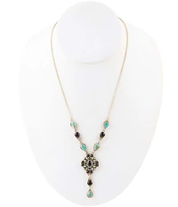 Barse Barcelona Black Onyx and Blue Turquoise Golden Y-Necklace
