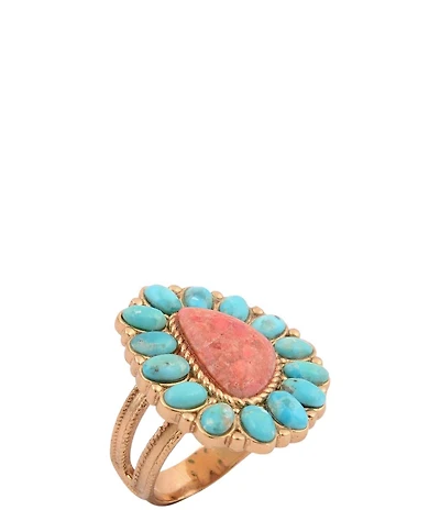 Barse Genuine Turquoise and Orange Sponge Coral Santa Fe Statement Ring
