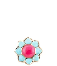 Barse Blue Turquoise and Red Quartz Flower Golden Ring