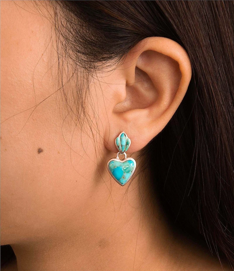 Barse Genuine Turquoise Heart Drop Earrings