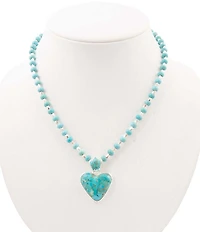 Barse Genuine Turquoise Heart Short Pendant Necklace
