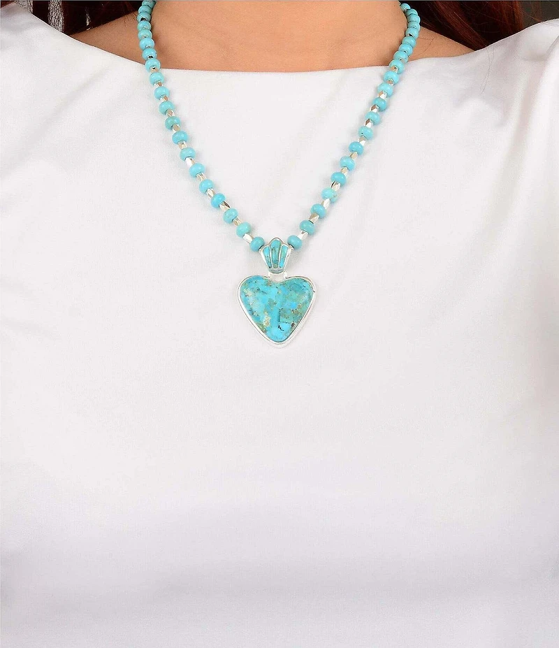 Barse Genuine Turquoise Heart Short Pendant Necklace