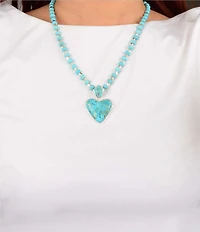 Barse Genuine Turquoise Heart Short Pendant Necklace
