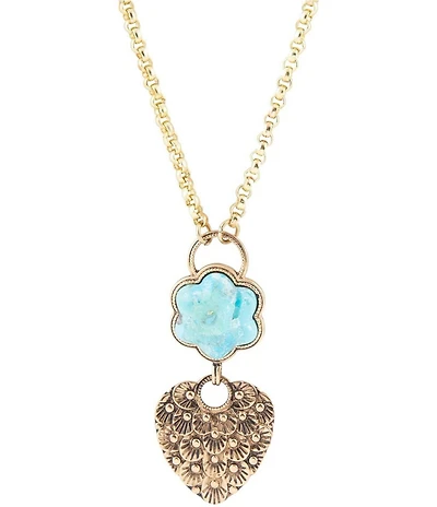 Barse Blue Turquoise Flower Golden Necklace