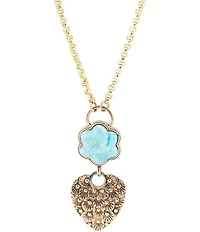 Barse Blue Turquoise Flower Golden Necklace
