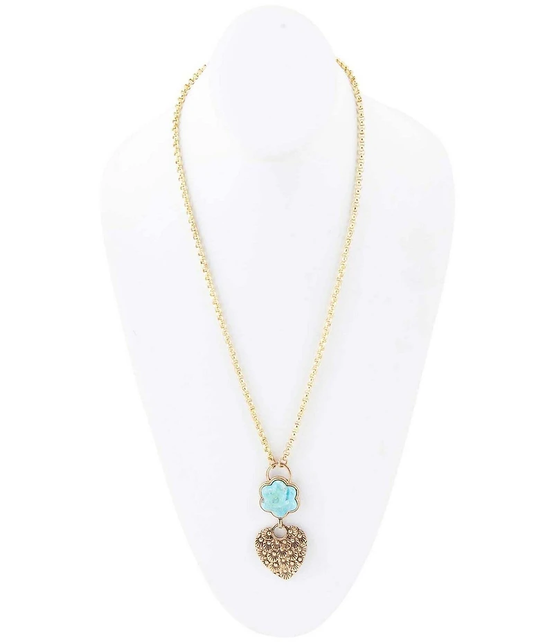 Barse Blue Turquoise Flower Golden Necklace