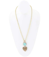 Barse Blue Turquoise Flower Golden Necklace