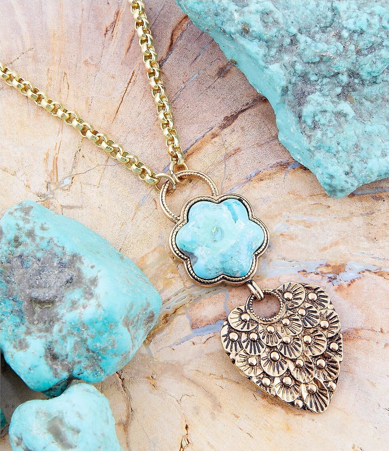 Barse Blue Turquoise Flower Golden Necklace