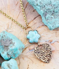 Barse Blue Turquoise Flower Golden Necklace