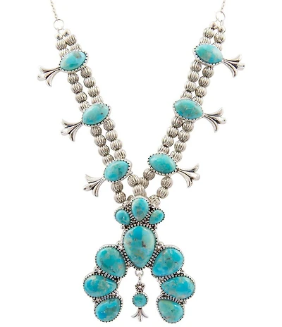 Barse Genuine Turquoise Squash Blossom Short Pendant Necklace