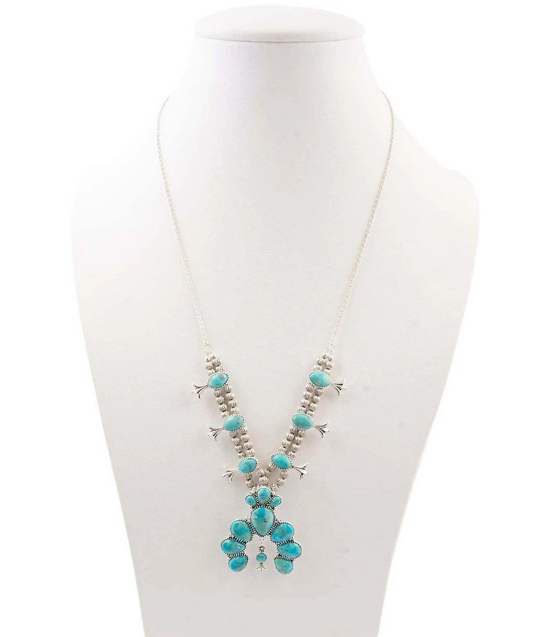 Barse Genuine Turquoise Squash Blossom Short Pendant Necklace