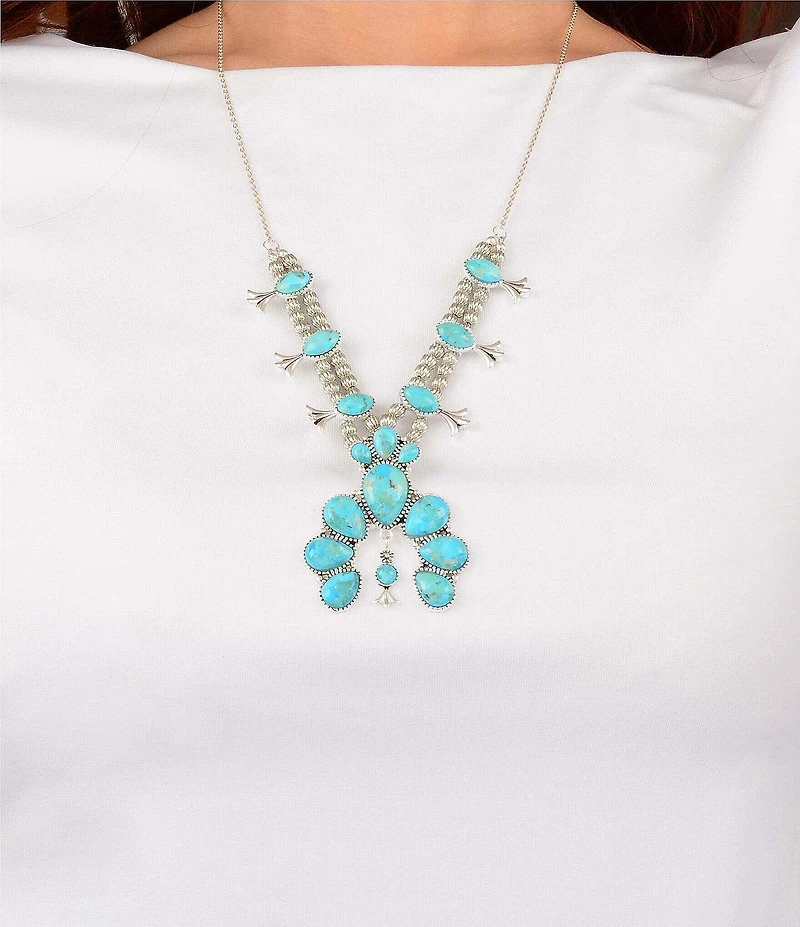 Barse Genuine Turquoise Squash Blossom Short Pendant Necklace