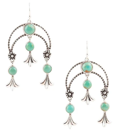 Barse Genuine Turquoise Squash Blossom Statement Drop Earrings