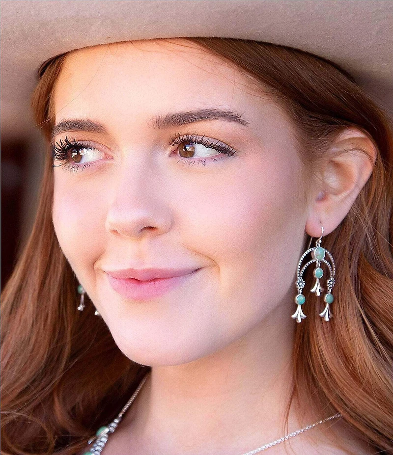 Barse Genuine Turquoise Squash Blossom Statement Drop Earrings