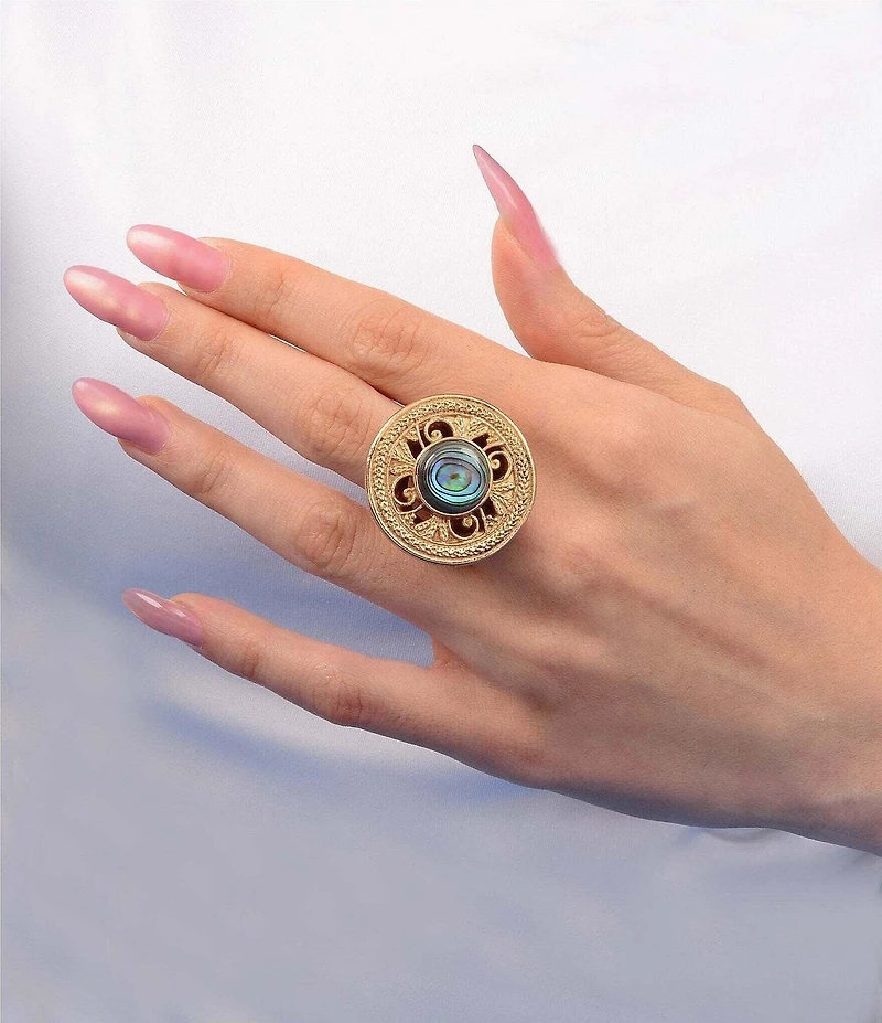 Barse Maltese Golden Abalone Statement Ring