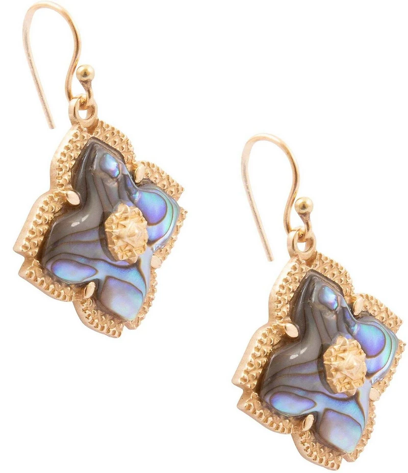 Barse Maltese Golden and Abalone Drop Earrings