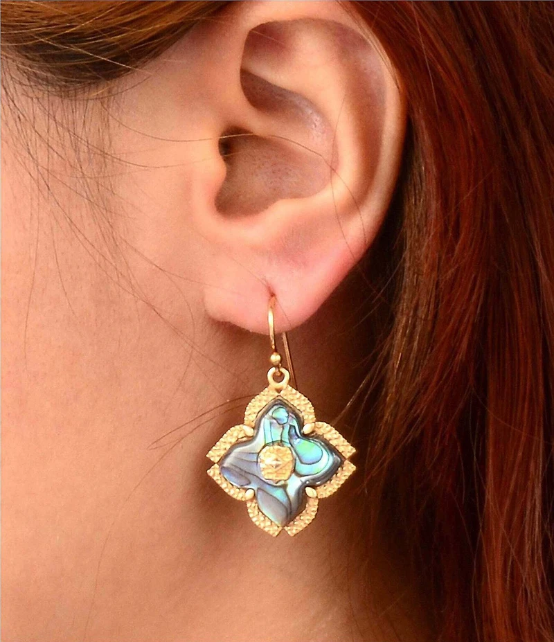 Barse Maltese Golden and Abalone Drop Earrings
