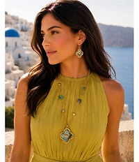 Barse Maltese Golden and Abalone Drop Earrings