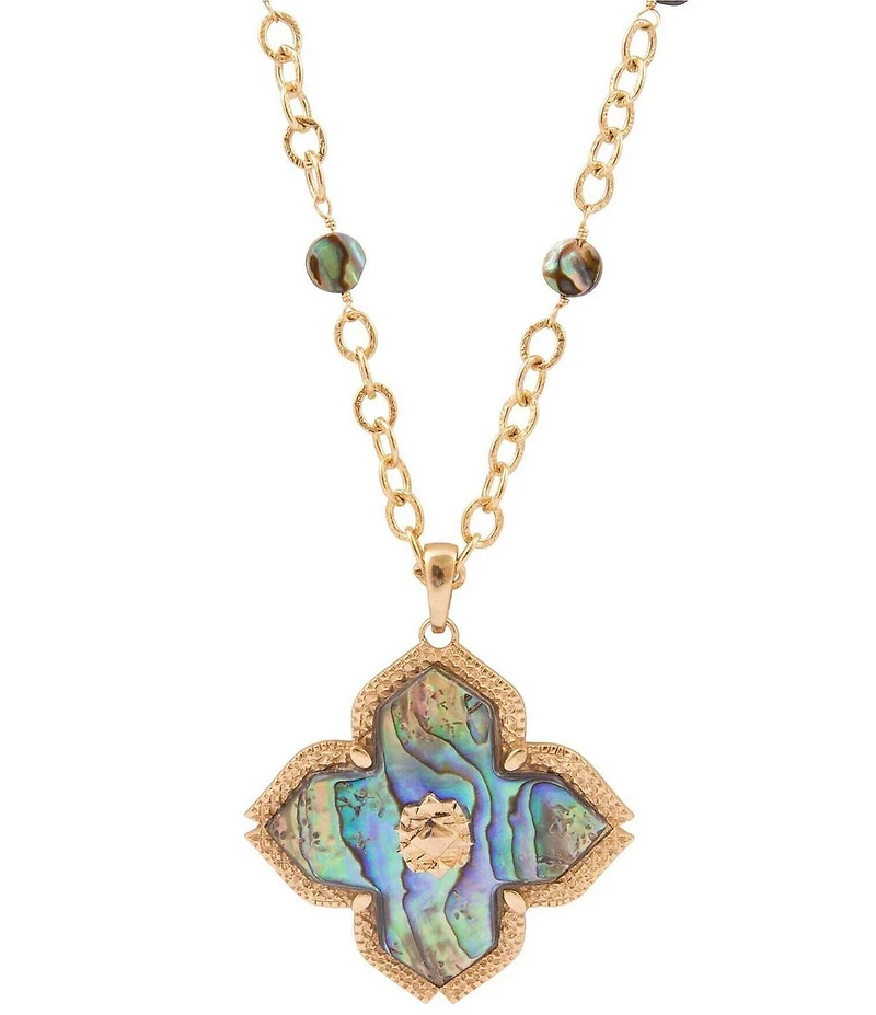 Barse Maltese Golden and Abalone Long Pendant Necklace