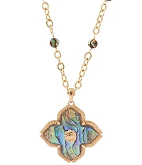 Barse Maltese Golden and Abalone Long Pendant Necklace