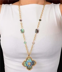Barse Maltese Golden and Abalone Long Pendant Necklace
