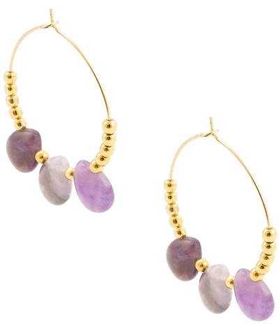 Barse Golden and Amethyst Regal Drops Hoop Earrings
