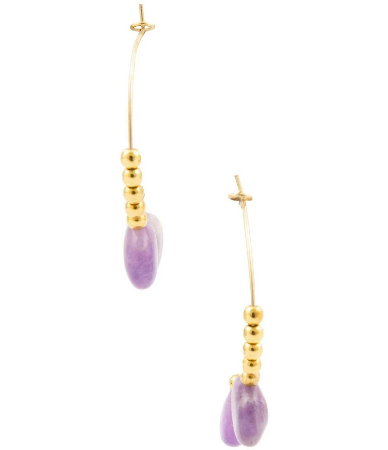 Barse Golden and Amethyst Regal Drops Hoop Earrings
